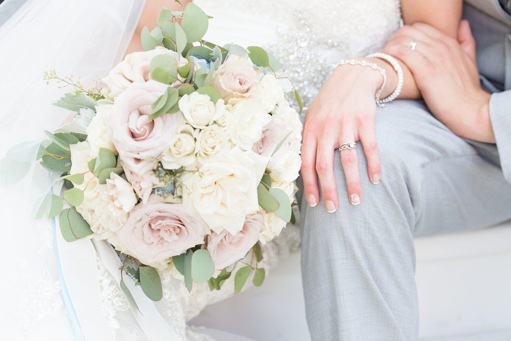 Bride's beautiful bouquet of soft romantic flowers
