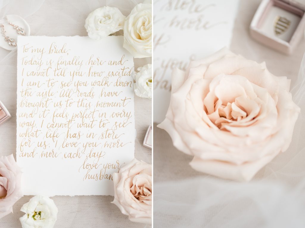 Handwritten love letter with gold calligraphy