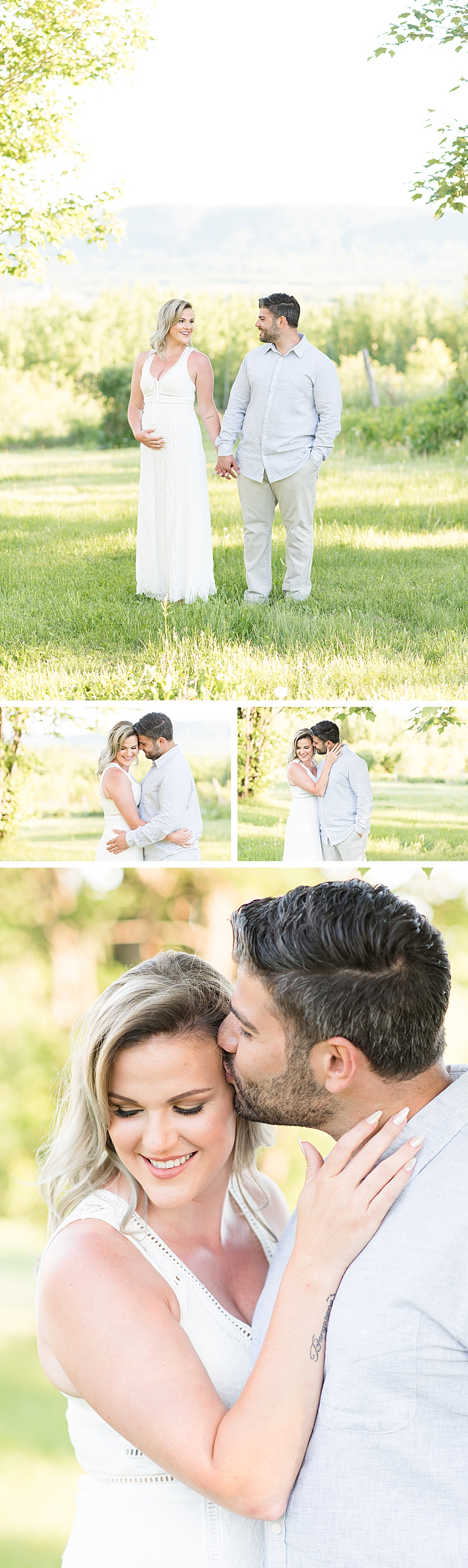 Bride and groom snuggle up during their Thunder Bay summer engagement session