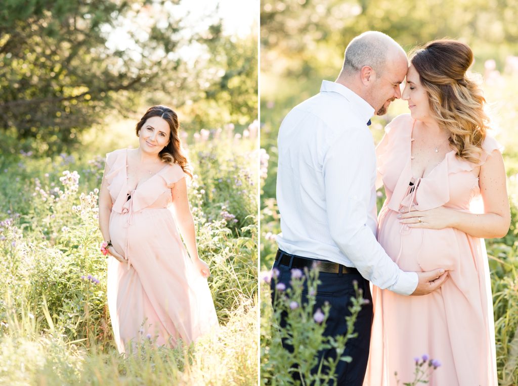 Thunder Bay maternity session in August. Mom-to-be is wearing a beautiful gown from Lulu