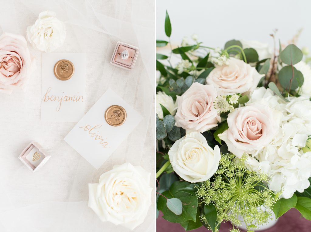 Vellum place setting cards with gold wax seal