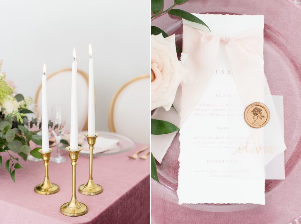 Gold candle sticks with white taper candles