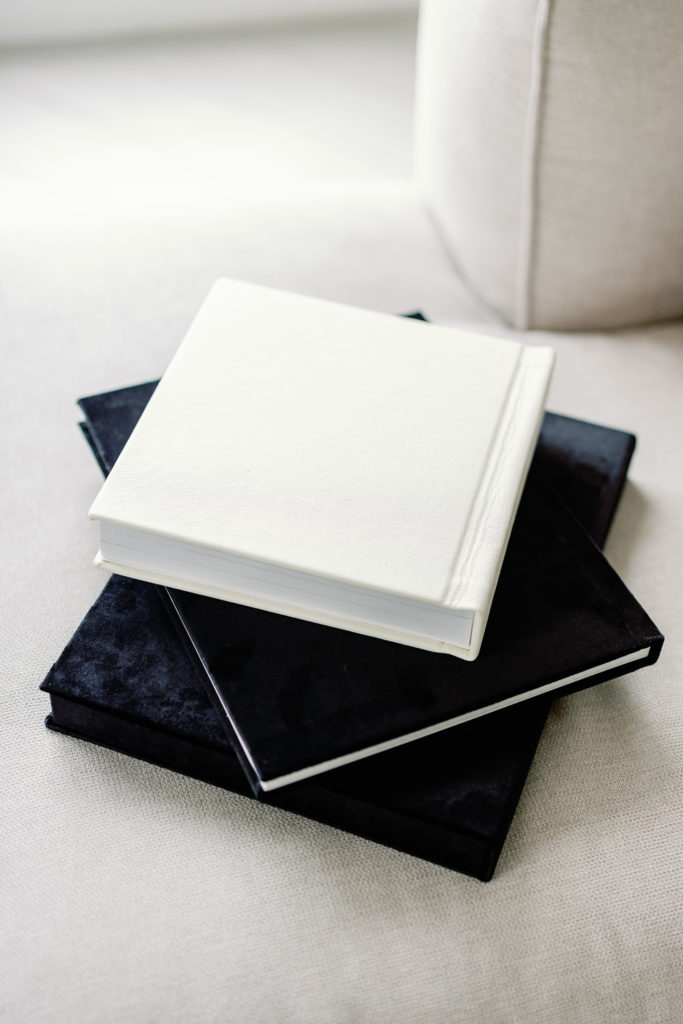 A stack of wedding albums